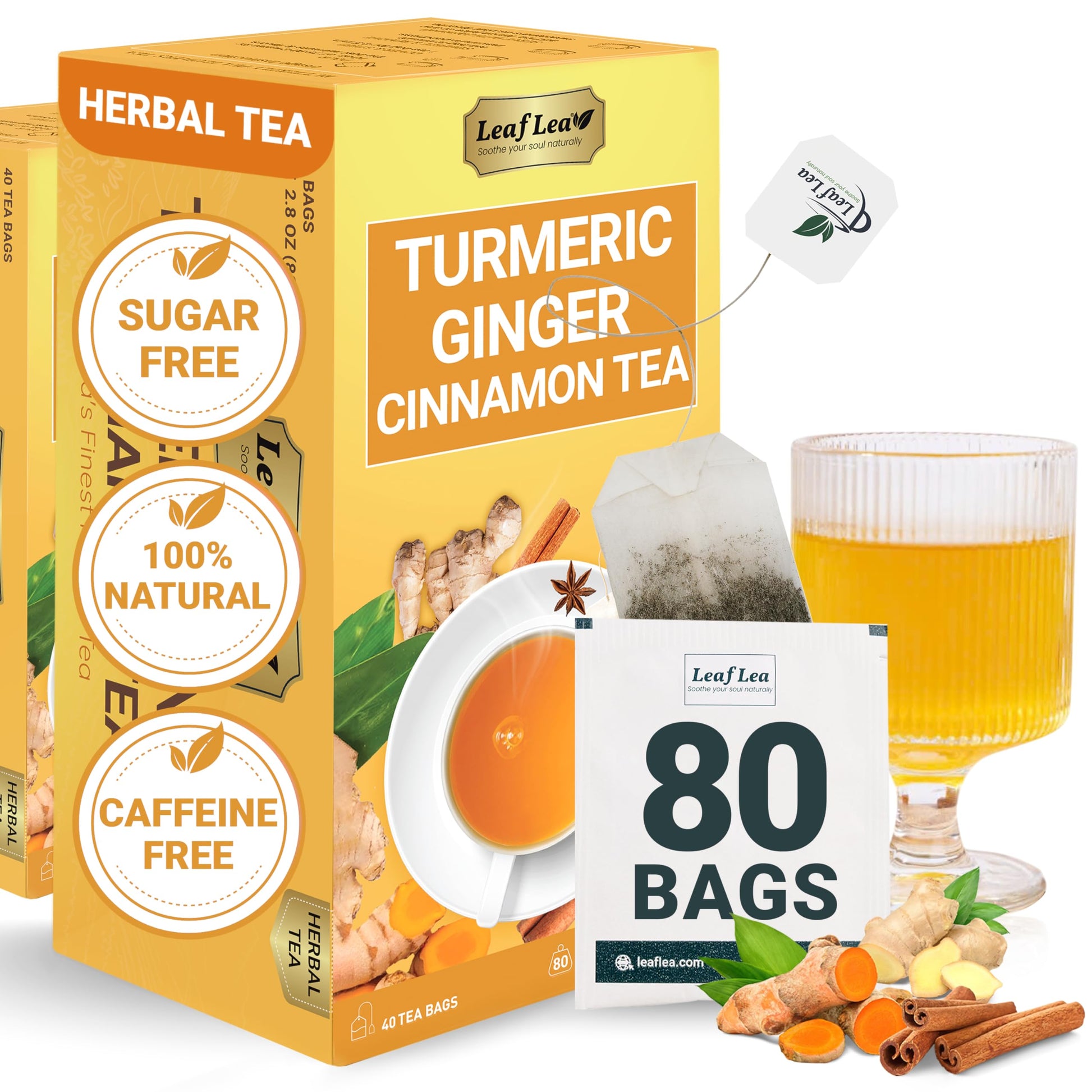 LeafLea 40 Turmeric Ginger Cinnamon Tea Bags