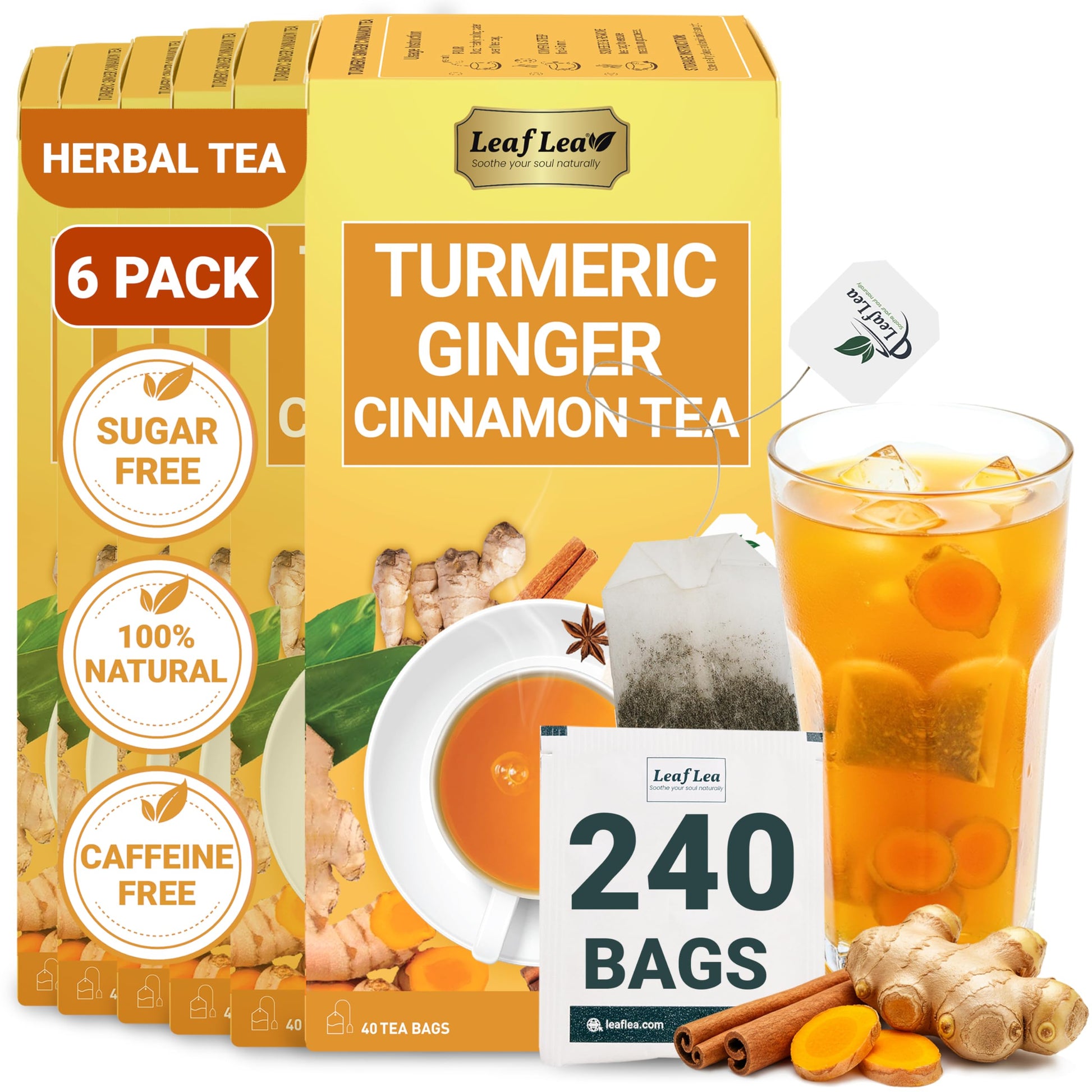 LeafLea 40 Turmeric Ginger Cinnamon Tea Bags