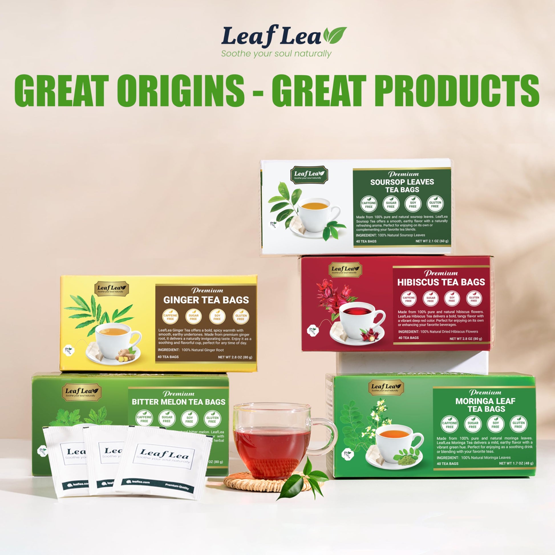 LeafLea 40 Turmeric Ginger Cinnamon Tea Bags