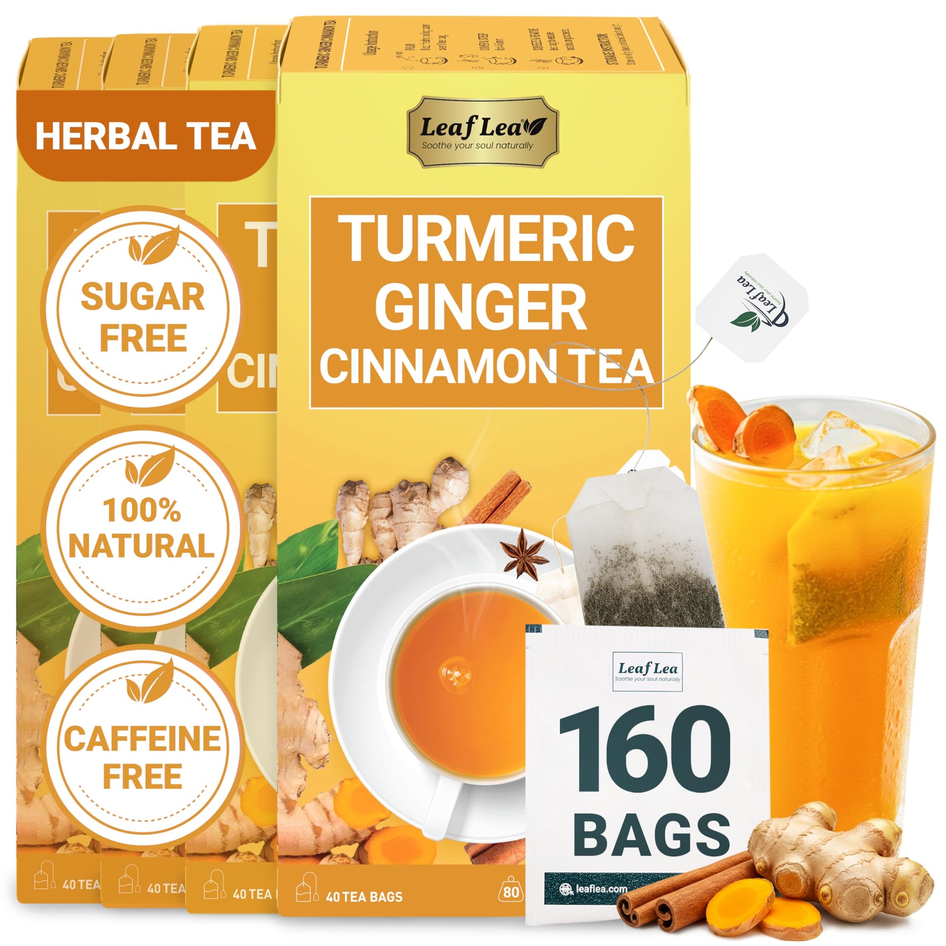 LeafLea 40 Turmeric Ginger Cinnamon Tea Bags