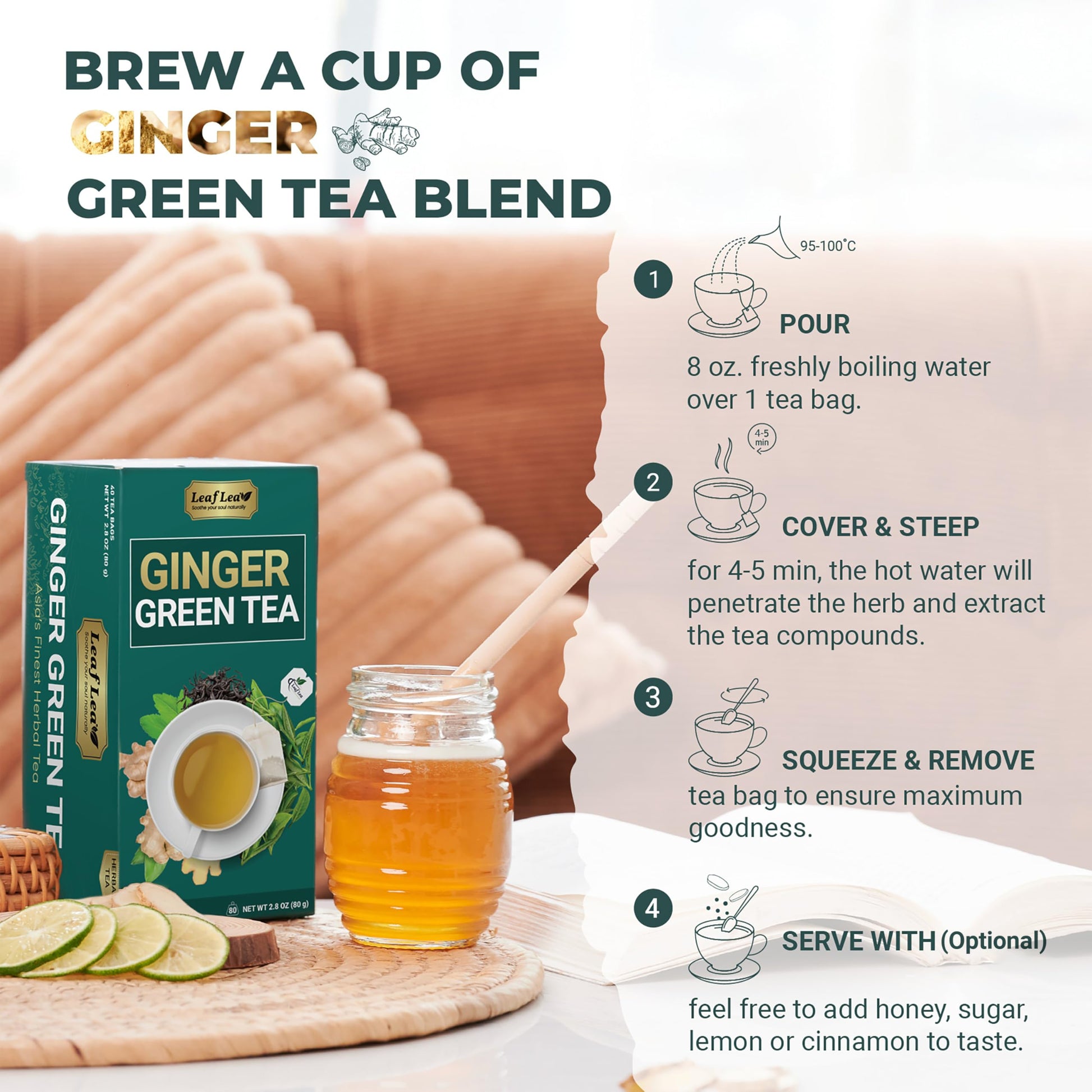 LeafLea 40 Turmeric Ginger Cinnamon Tea Bags