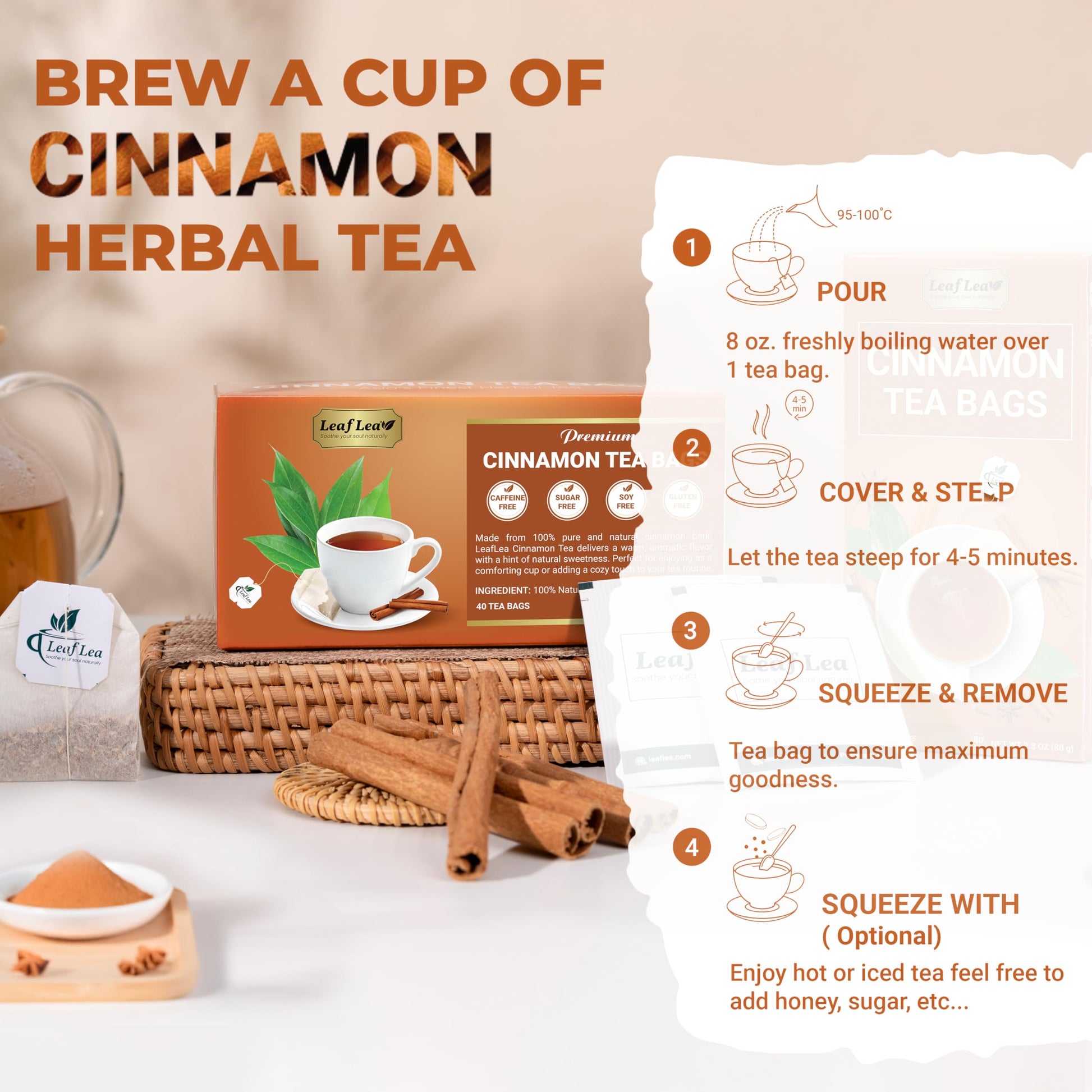 LeafLea 40 Turmeric Ginger Cinnamon Tea Bags