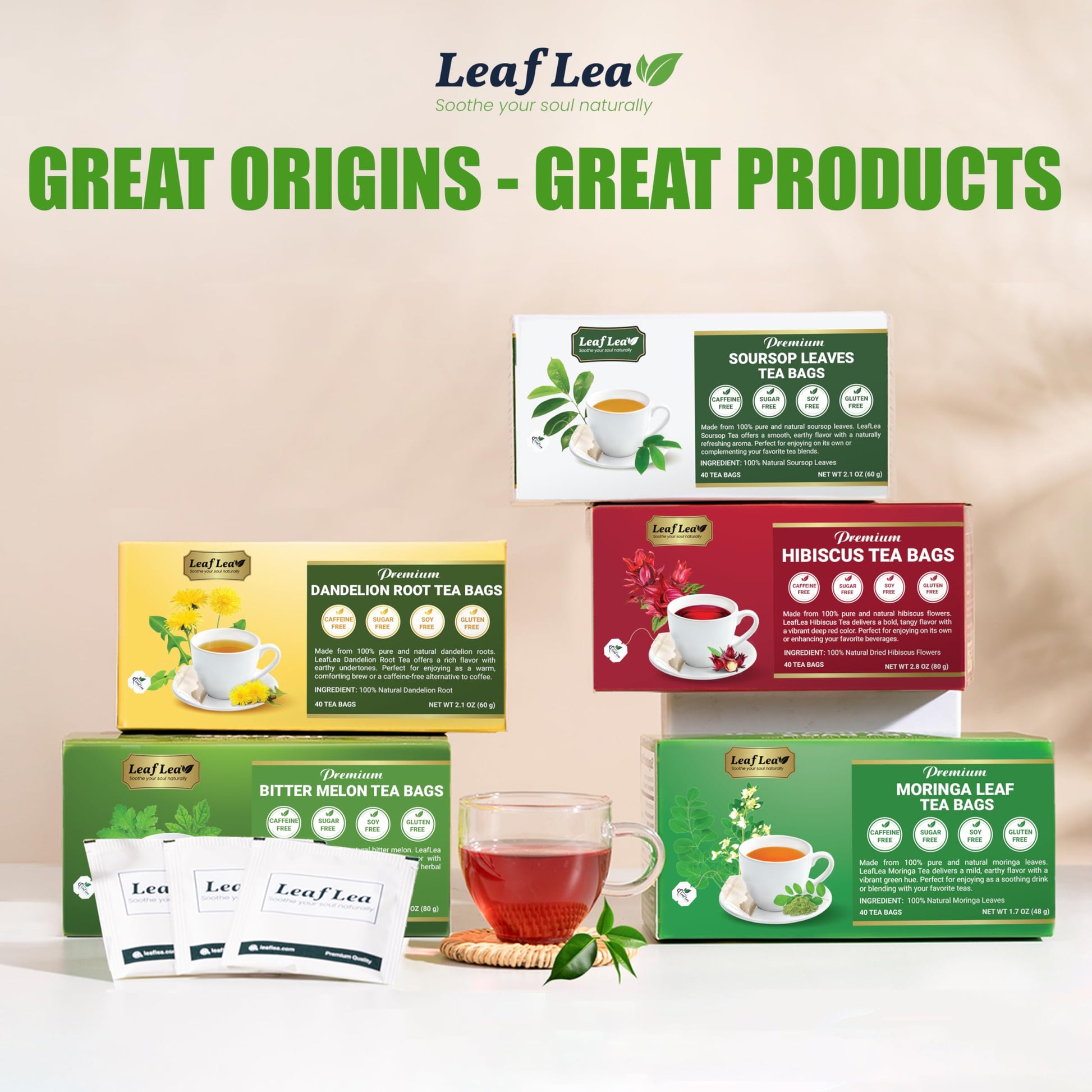 LeafLea 40 Turmeric Ginger Cinnamon Tea Bags