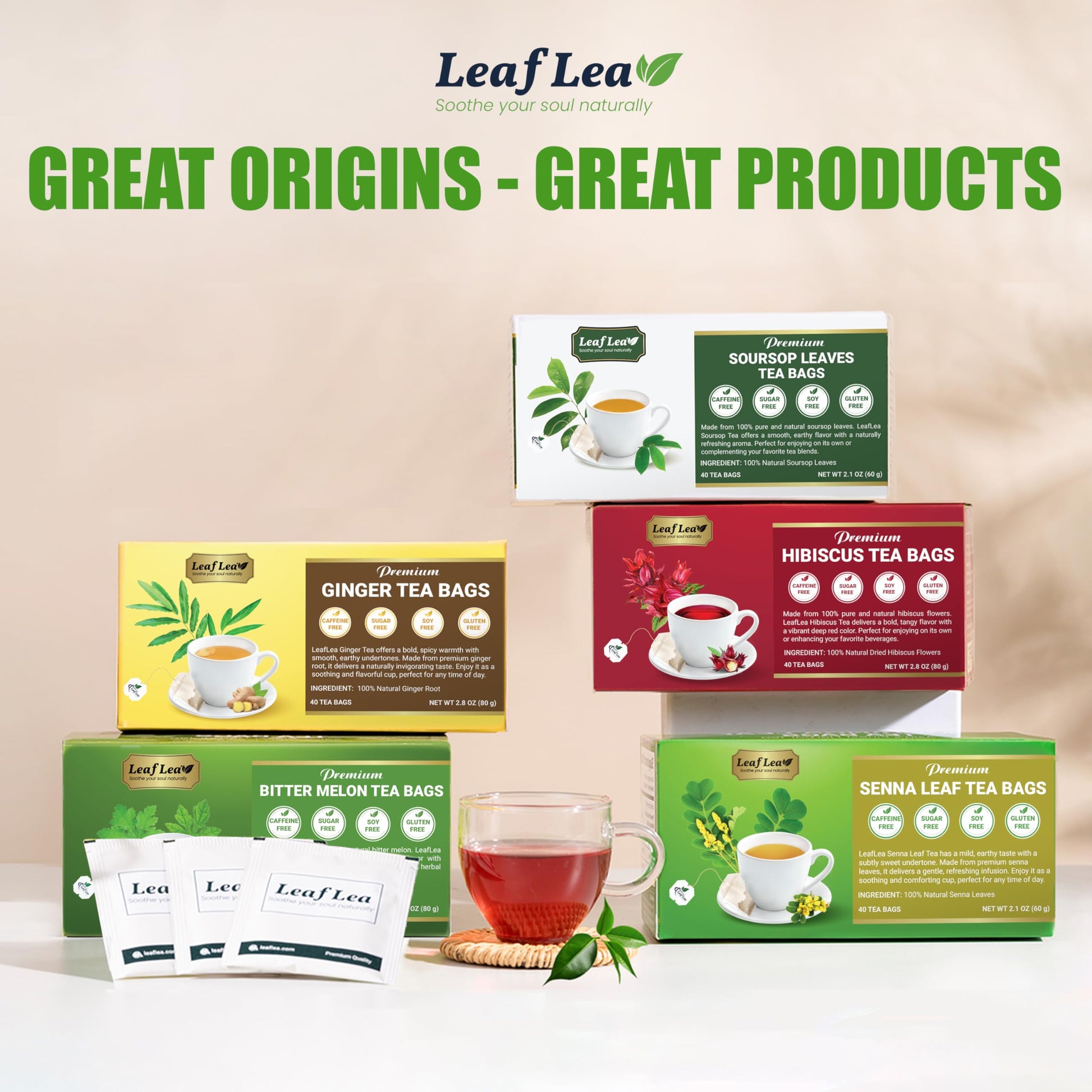 LeafLea 40 Turmeric Ginger Cinnamon Tea Bags