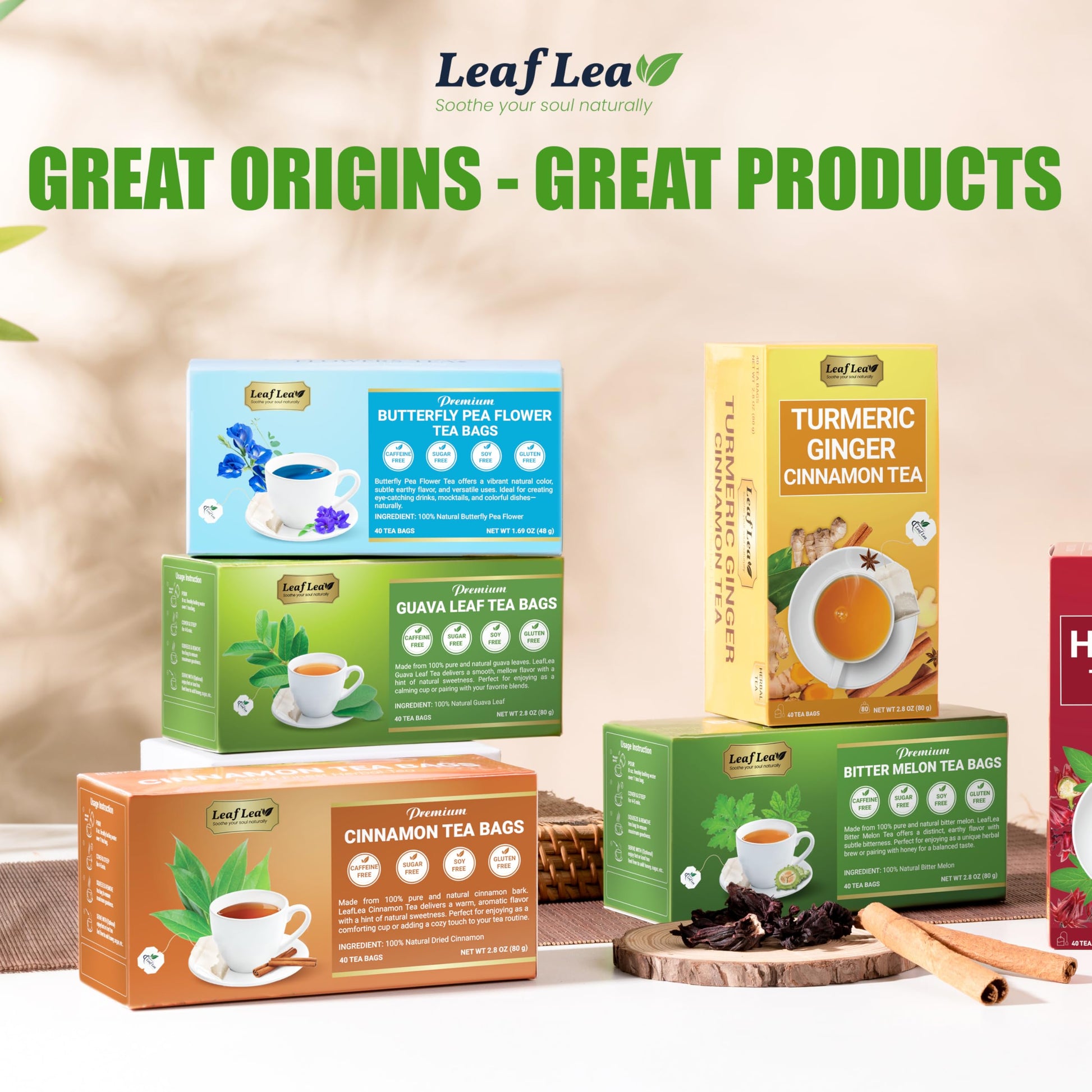 LeafLea 40 Turmeric Ginger Cinnamon Tea Bags