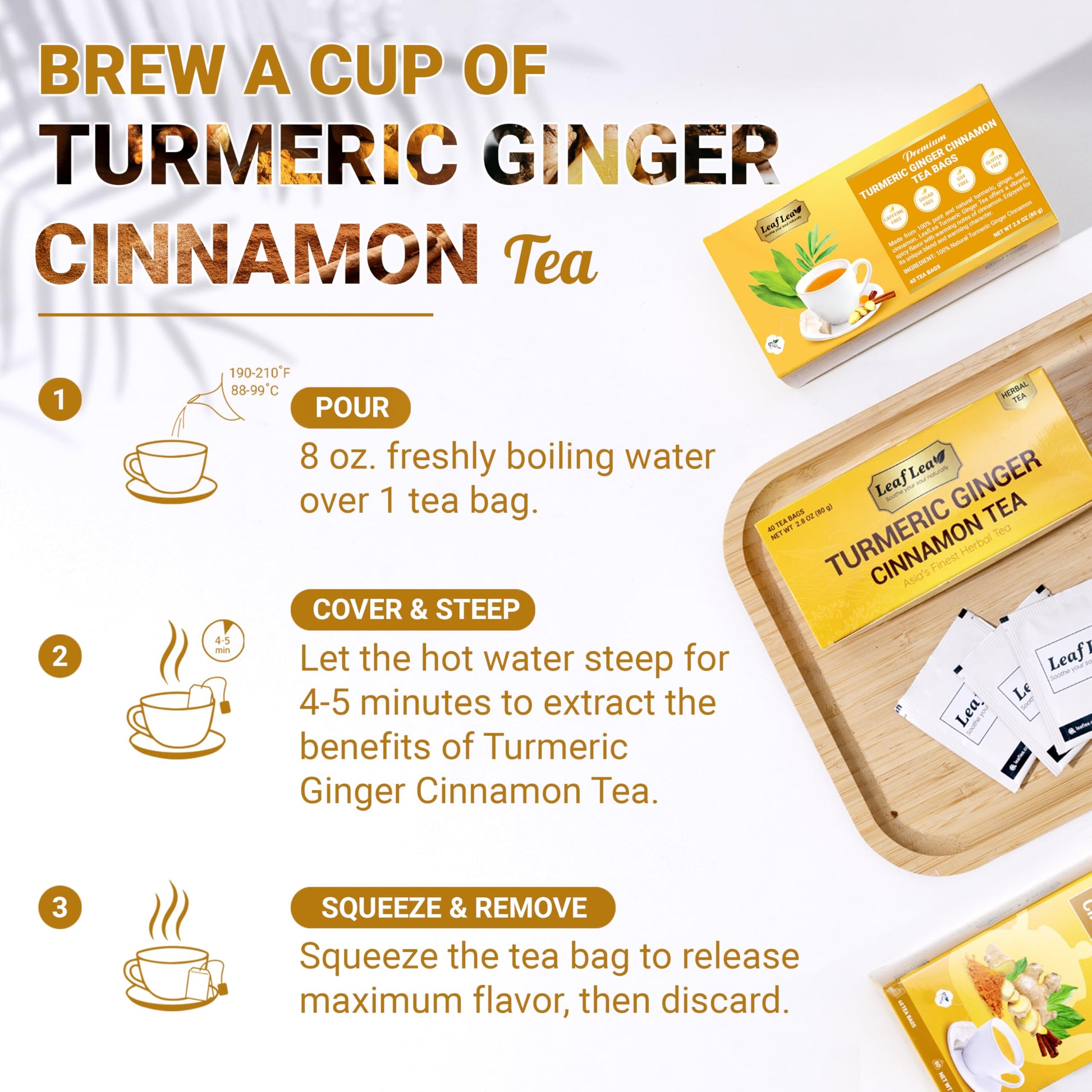 LeafLea 40 Turmeric Ginger Cinnamon Tea Bags