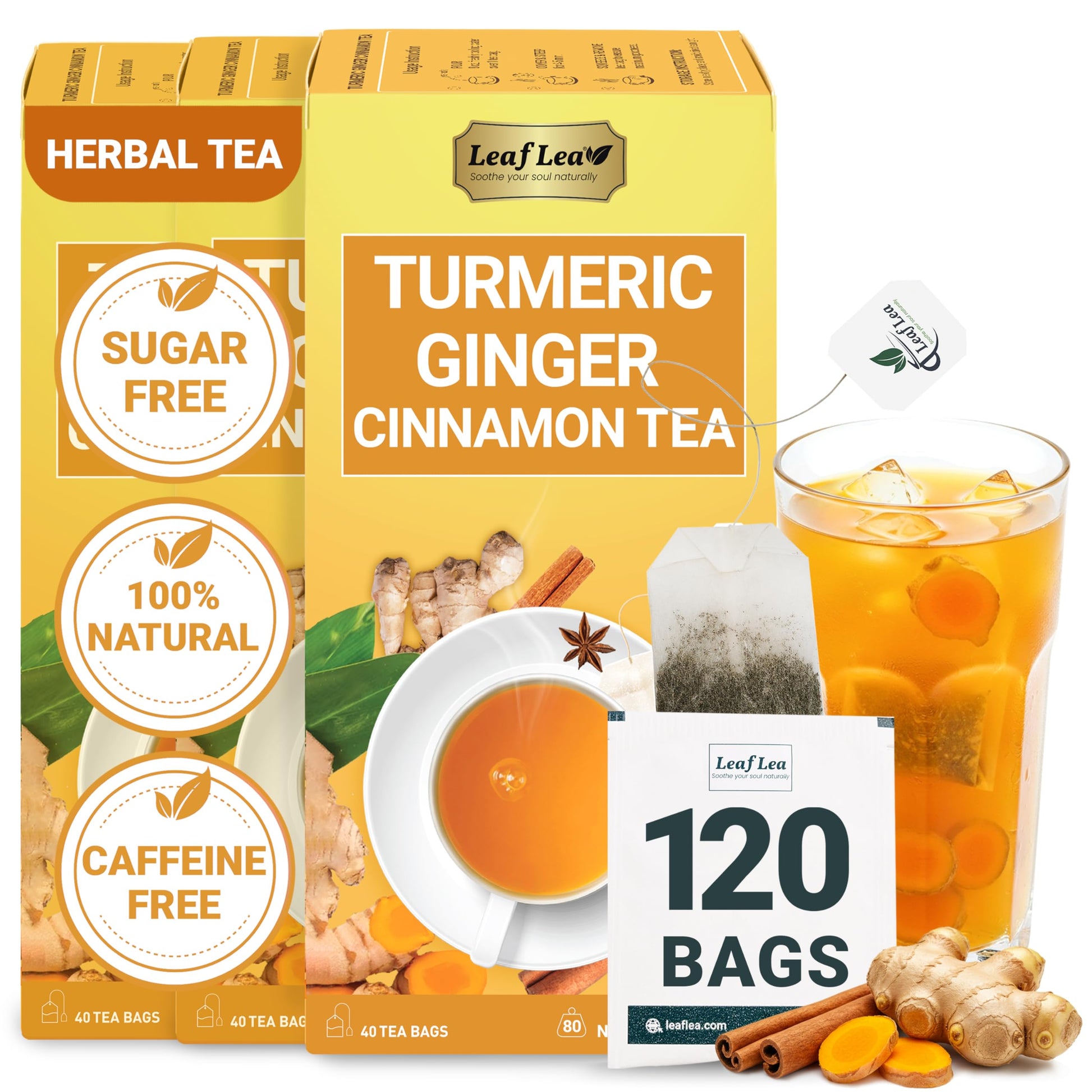 LeafLea 40 Turmeric Ginger Cinnamon Tea Bags