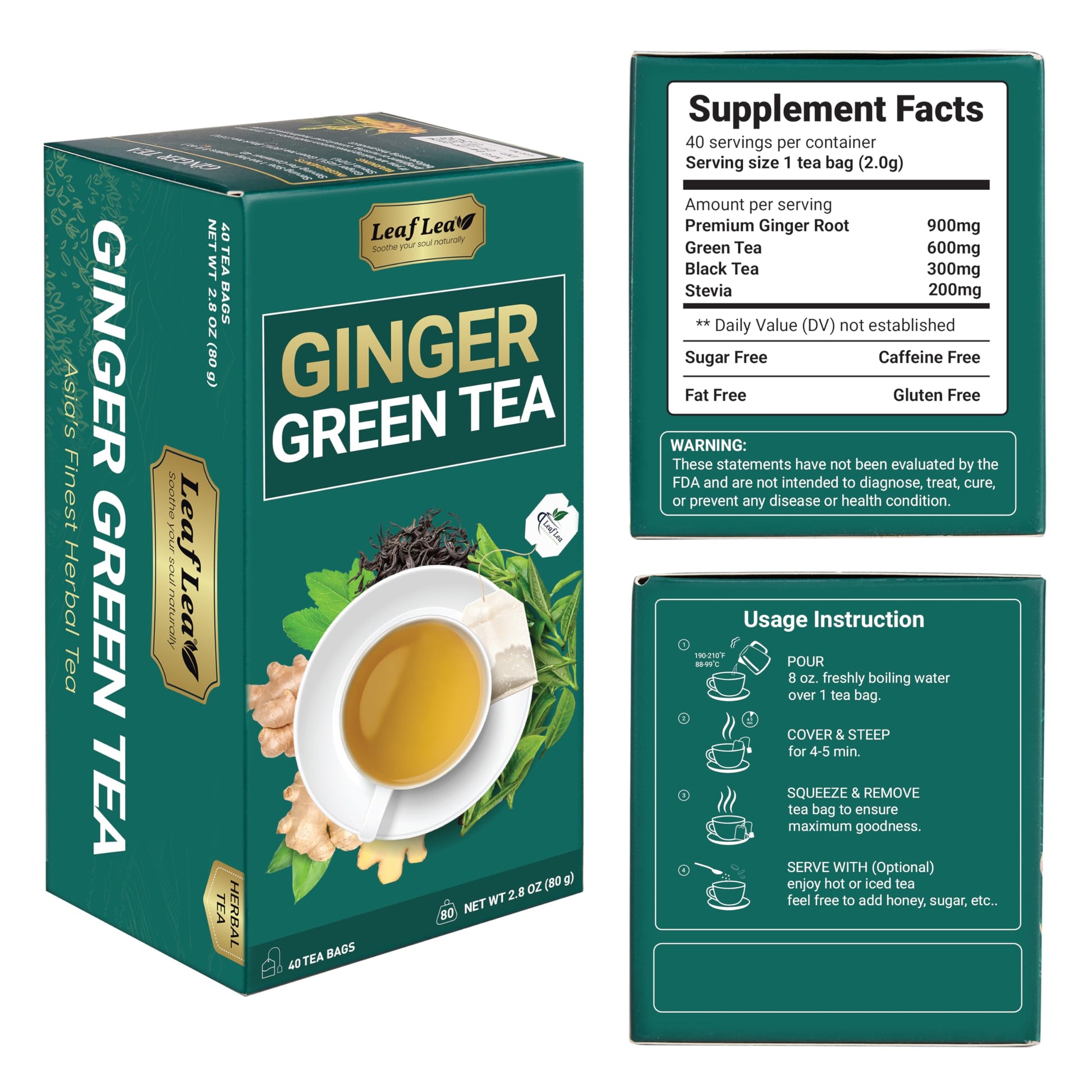 LeafLea 40 Turmeric Ginger Cinnamon Tea Bags