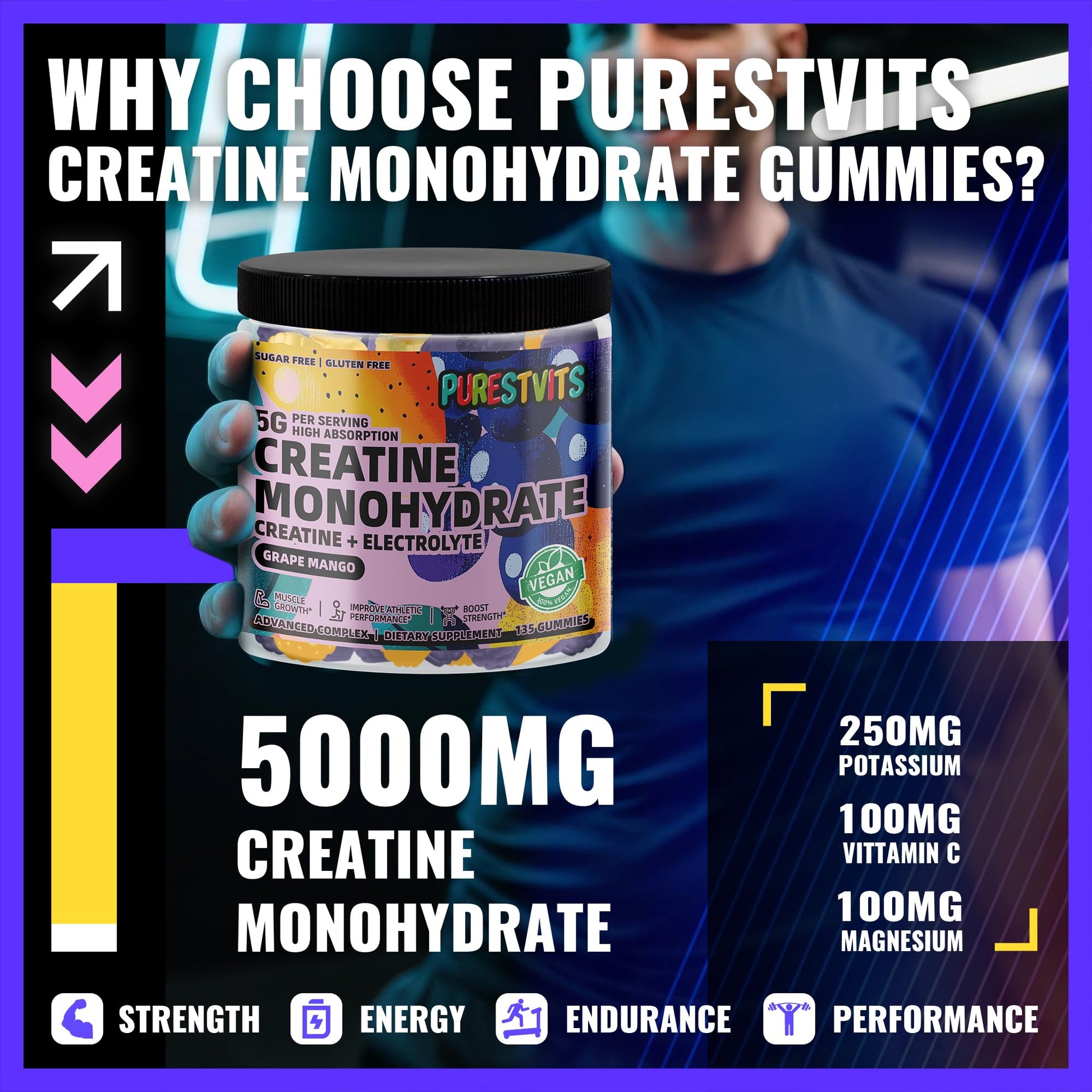 PURESTVITS Creatine Monohydrate Gummies (5g)